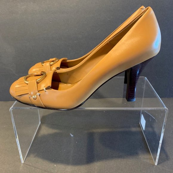 Anne Klein Womens New 7.5M Beige Pump w Fringe and Gold Hoop features on Toes - Picture 2 of 6